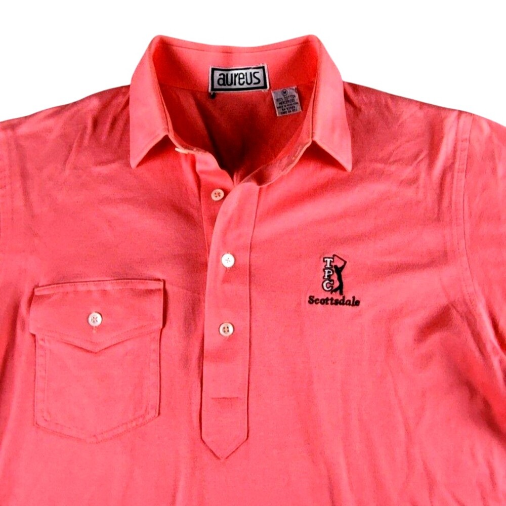 Vintage Aureus Polo Shirt Mens Medium Pink TPC Scottsdale Golf Cotton 80s